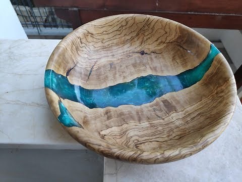 Making a Resin "River" Style Bowl From Olive Wood.