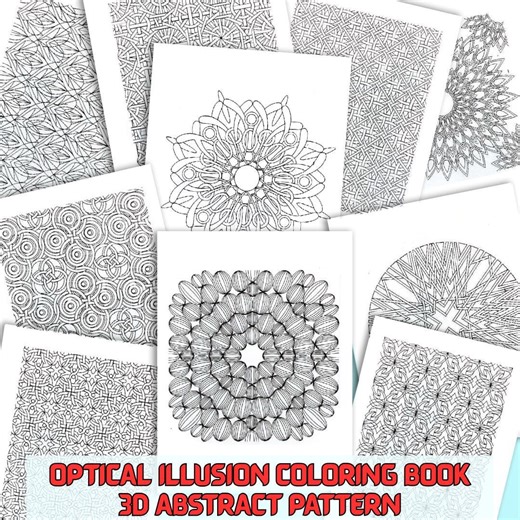 3D Optical Illusion Coloring Book, Abstract Geometric Patterns (PDF Download A4 Size) - Etsy