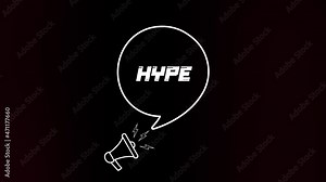 Megaphone with speech bubble and the hype text on old tv glitch interference screen. Animation of retro Hype text. 4K video motion graphic
