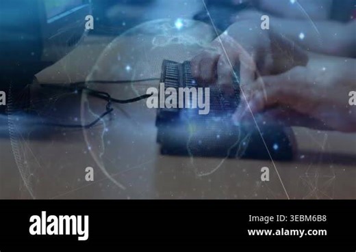 Animation of network of connections over globe against caucasian boy using a computer at school. School and education technology concept Stock Video Footage - Alamy