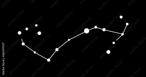 Scorpius constellation. Stars in the night sky. Constellation in line art style in black and white. Cluster of stars and galaxies. Horizontal composition, 4k video quality