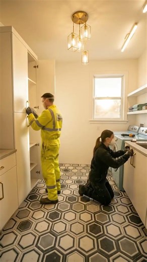 70s Laundry Room → Mid-Century Modern Transformation #timelapse #interiordesign #beforeandafter
