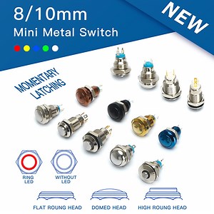[Hot Item] 8mm 10mm Small Momentary/Latching Illuminated LED 12V 24V 220V 110V Waterproof Metal Mini Push Button Switch