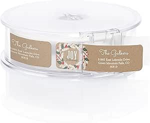 Holiday Faux Kraft Rolled Address Labels/Roll of 500 Personalized Return Address Labels/Designer Return Address Stickers in Elegant Plastic Dispenser