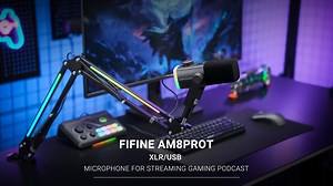 FIFINE AM8 Gaming Microphone Kit with Software, RGB Boom Arm Stand, USB/XLR Dynamic PC Microphone for Computer PS5 with Mute, Headphone Jack, AM8PROT