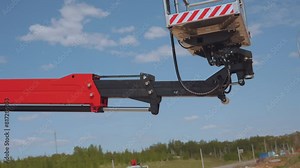 The process of operation hydraulic lift, hydraulic lift in operation, hydraulic lift