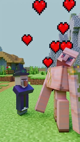 Minecraft girl golem with iron golem satisfying 3D simulation
