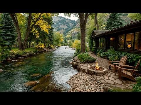 A Beautiful Spring River by The Cabin | Campfire, Water & Nature Sounds Ambience