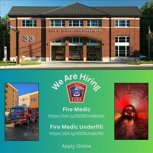 We are hiring! Join the City of Fairfax Fire Department and make a difference in your community! 🚑🙌 Apply online: Fire Medic ➡️ https://bit.ly/2025FireMedic Fire Medic Underfill ➡️ https://bit.ly/2025Underfill City of Fairfax Government #firemedic #JoinOurTeam #FireDepartment #PublicSafetyJobs | City of Fairfax Fire Department