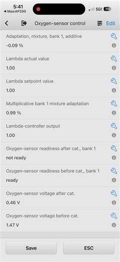 O2 sensor read from autel ap200