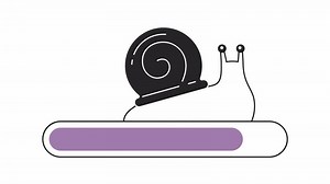 Slow snail crawling black and white loading bar animation. Schnecke outline 2D cartoon character 4K video loader motion graphic. Invertebrate creature with shell. Cute snail waiting animated gif
