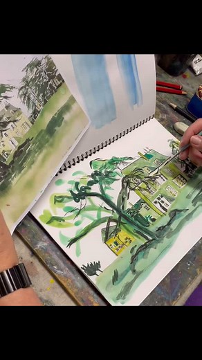 Hooray!!!! We’re back at art lessons learning fun watercolour effects and perspective tricks with tone and varying size of the picture elements. So glad we’re creating again 🌿🌿🌿 #artheffalump #fun #watercolourart #landscape #perspective | Art Heffalump