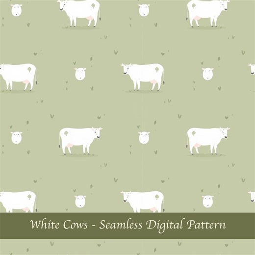 Cow Seamless Pattern, Minimal Farm Animal Design, Pastel Meadow Digital Paper - Etsy