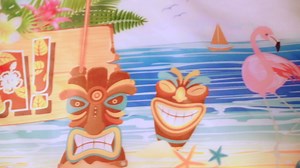 Hawaiian Aloha Party Backdrop Banner Luau Party Decoration Fabric Tropical Aloha Luau Beach Banner Tiki Totem Palm Leaf Hibiscus Flower Photo Background for Summer Birthday Supplies, 70.9 x 15.7 Inch