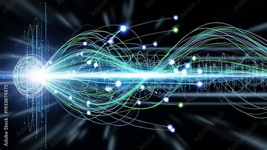 Dynamic digital light beam with intricate particle streams, symbolizing advanced science, innovative technology, and rapid data flow in an abstract futuristic setting