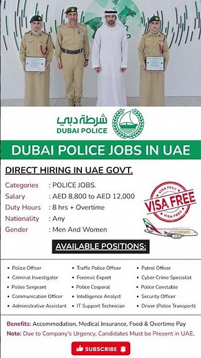 👮‍♂️ Dubai Police Jobs | Security, Driver & Office Staff Hiring | Free Visa + Accommodation