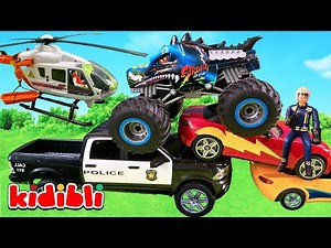 Toy Monster Truck 🛻 Firetruck, Police, Ambulance & Helicopter in Rescue Mission for Kids | Kidibli