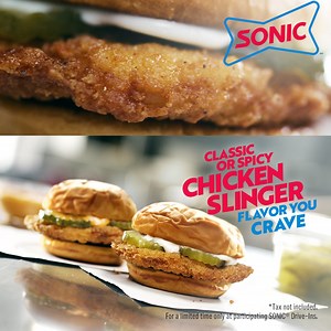 Introducing the 🆕 Chicken Slingers‼️ A flavor packed sandwich for only $2.49, try the Classic or go with the Spicy! 🔥 📲Use the SONIC App for contactless ordering and payment or simply place your order at the drive-in. Tax not included. For a limited time only at participating SONIC® Drive-Ins. Mobile ordering available only at select locations. TM & ©2020 America’s Drive-In Brand Properties LLC | Sonic Drive-In