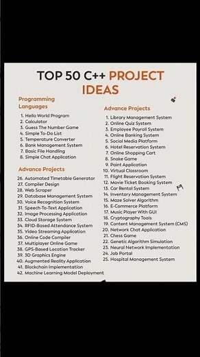 Top 50 C++ Project Ideas || Cpp programming