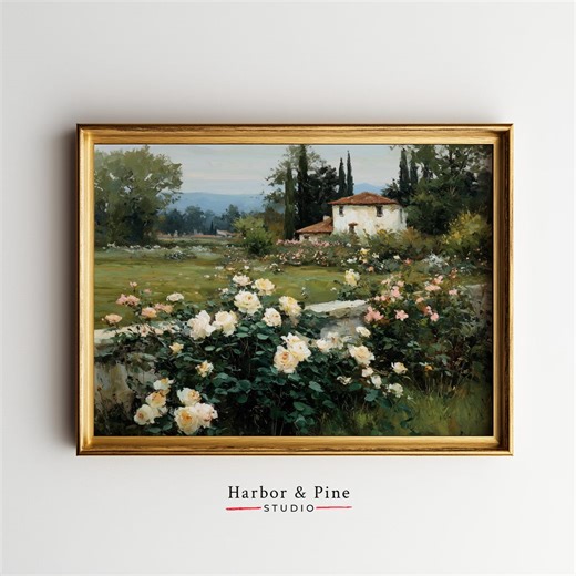 Country Home Cottagecore Printable - Peaceful Garden Roses Art, Vintage Summer Living Room Decor, Cozy Impressionist Digital Print 1950 - Etsy