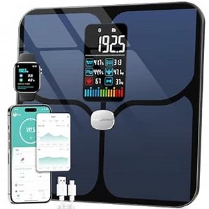 ABLEGRID Body Fat Scale,Digital Smart Bathroom Scale for Body Weight, Large Color Display Screen, 16 Body Composition Metrics BMI, Water Weigh, Heart Rate, Baby Mode, 400lb, Rechargeable