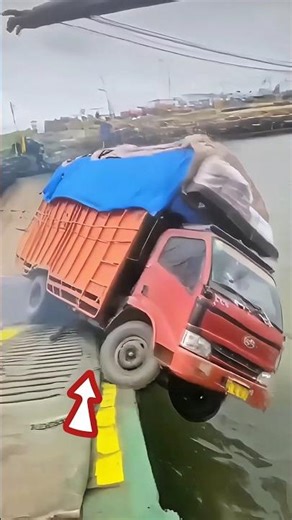 FERRY LOADING FAIL—ONE ODD LURCH AND THE TRUCK TAKES A SALTY SWAN DIVE #fails #truck #automobile