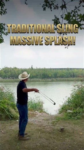 Lakeside Cowboy Slinging: Piercing Whistle & Massive Water Splash ASMR.#Shorts #Slinging #LakeView