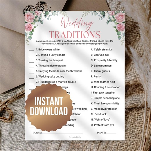 Wedding Traditions Bridal Shower Game, Why Do We Do That Game, Bridal Shower Trivia Games, Wedding Trivia Guessing Game, Wedding Table Games - Etsy