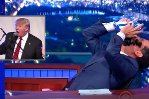 Stephen Colbert Binges on Both Oreos and Donald Trump-Bashing During Debut (Video)
