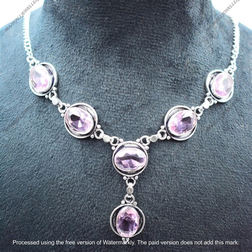 Handmade Pink Kunzite Gemstone 925 Sterling Silver Necklace: Bohemian Bridal Jewelry - Etsy
