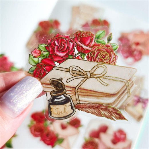 Romantic Rose Sticker Pack 10 Pcs, Vintage Love Letter PET Transparent Gold Journal Scrapbook - Etsy