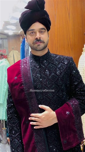 Elegante Mehron Black Sherwani Design para Bodas