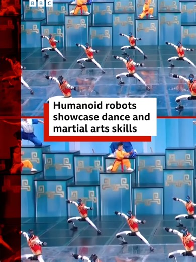 These humanoid robots showed off traditional dances and stunts during China's signature new year TV programme. #LunarNewYear #Robots #Humanoids #China #BBCNews