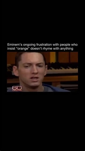Songs on Instagram: "During a 60 Minutes interview, Eminem addressed a long-standing claim that the word “orange” doesn’t rhyme with anything. Rather than debating definitions, he demonstrated how rhyme in hip-hop is built through syllable breaks, internal patterns, and phonetic phrasing — not just perfect end-word matches. The moment offers a clear look into his technical approach to lyricism and why creative flexibility matters more than rigid rules in songwriting."