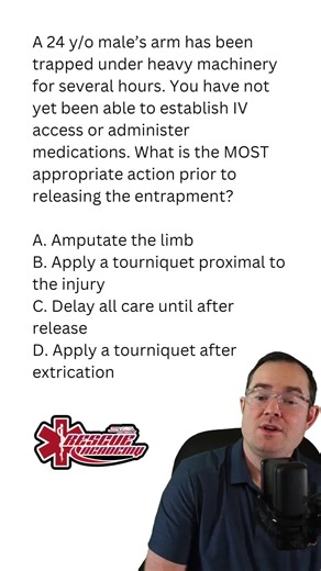 Crush is a trauma scenario that has a lot of treatments! Fluids, O2, pain management, bicrb, calcium, albuterol. Know how to treat it! #emt #paramedic #nurse #ems