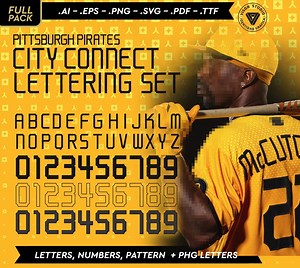 Pittsburgh Pirates CITY CONNECT Font Pack Jersey A-Z Letters & 0-9 Numbers | .pdf, .svg, .ai, .eps MLB Design - Etsy