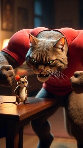 “Super Muscular Cat vs Tiny Genius Mouse 😼⚡ 15s Epic Showdown!”#shortsvideo #animals
