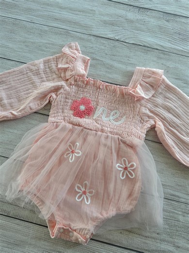 One Pink Flower Birthday, Cake Smash Outfit 1st Flower Long Sleeves Outfit Birthday Tutu Romper First Birthday One Flower Birthday - Etsy