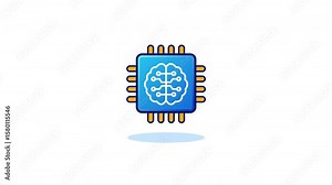 AI chip icon animation with brain circuit on processor, seamless looping icon for artificial intelligence, machine learning, and tech visuals