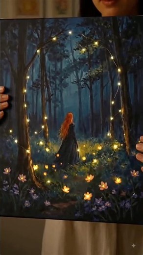 ✨ DIY Magical Glowing Forest Painting 🌲💡| Fairy Light Canvas Art |