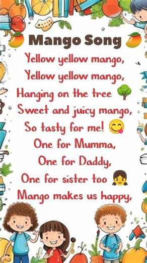 Yellow Yellow Mango 🥭|poem for kids| yellow mango poem for kids|poem on fruits|easy poem on apple