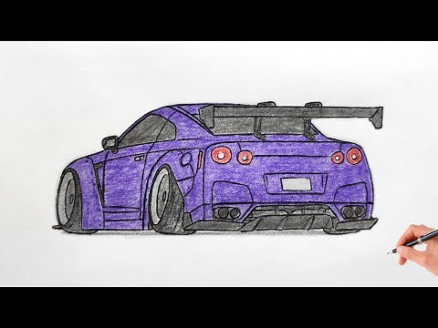 How to draw a NISSAN GT-R R35 / drawing a 3d car / coloring nissan gtr r 35 liberty walk 2007