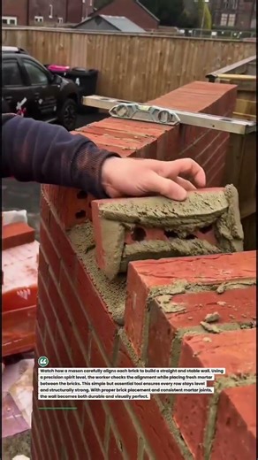 Perfect Brick Wall Alignment Using Level Tool #Bricklaying #Construction #Masonry