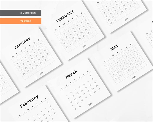 2026 Mini Calendar Stickers, Digital & Printable PNG Bundle, 72 Individual Files for Creative Projects - Etsy