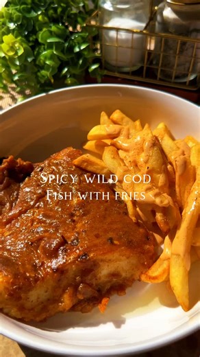 “Spicy Wild COD Fish with fries” “Bringing the heat with some fiery cod and the classic comfort of fries. This meal is the best of both worlds” Comment “Wild Cod” and have the recipe :) Ingredients: . 1 pound wild cod fish marinate with 👇🏻for 15-20 minutes . 1/2 cup chickpea flour/gram flour/ besan . 1 teaspoon red chili powder . 1 teaspoon cumin powder . 1/2 teaspoon turmeric powder . 1/2 teaspoon garam masala powder . 1/2 teaspoon cayenne pepper powder . 1/2 teaspoon red chili flakes . 1/2 t