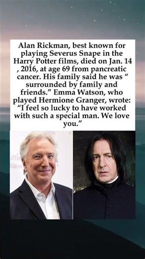 Alan Rickman, Severus Snape Actor, Dies at 69 from Pancreatic Cancer #AlanRickman #SeverusSnape