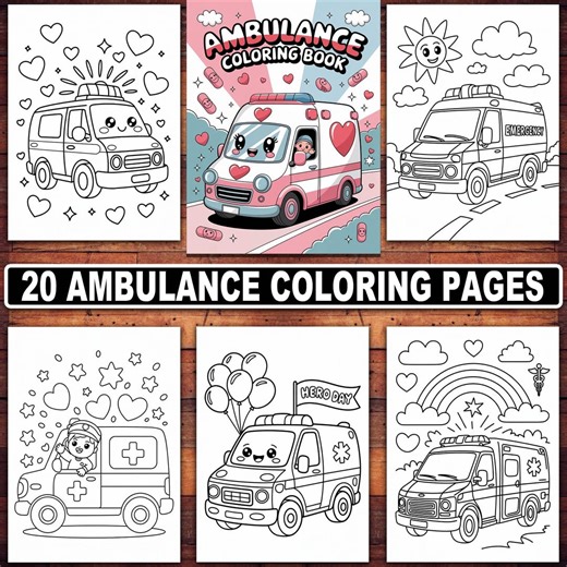 Ambulance Coloring Pages: 20 Emergency Vehicle Designs (digital Download) - Etsy