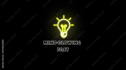 Animated light bulb with Mind-Blowing Fact text on black background. Perfect for educational, informative, or fun fact intros, social media content, and explainer videos.