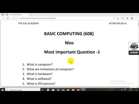 Nios Basic Computing 608 Most Important Questions With Pdf || 608 Previous year paper With Answer