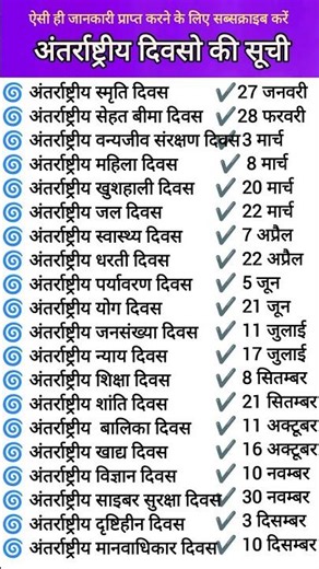 विश्व एवं अंतर्राष्ट्रीय दिवस।महत्वपूर्ण दिवस।vishwa antarrastriya important diwas #gk #viral #upsc